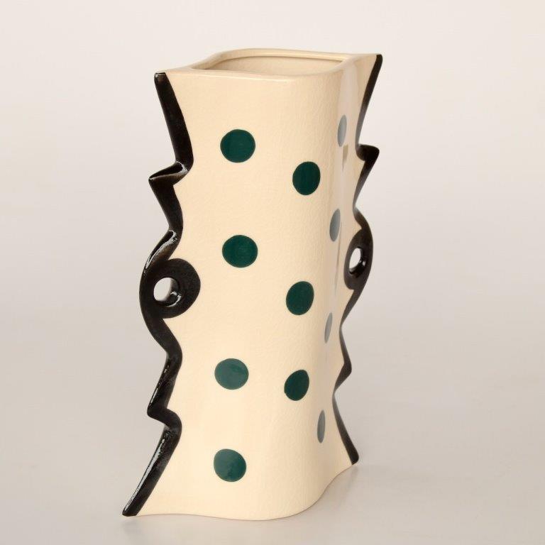Tall Cream, Black & Green Spotted Vase